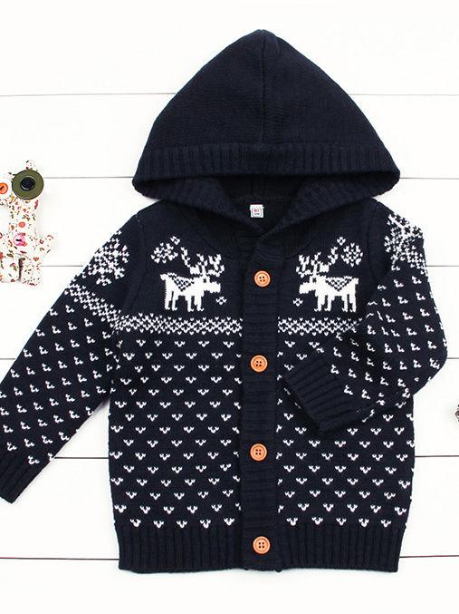 Christmas Tree Elk Crochet Hooded Cardigan Xmas Knitted Coat - dianjiang-