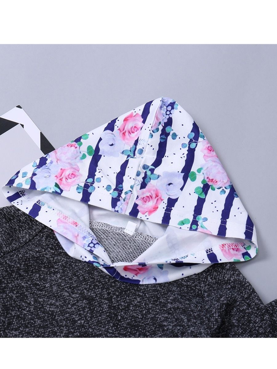 Hooded Floral Long Sleeve Shirt Top and Drawstring Long Pants Outfit Set - dianjiang-