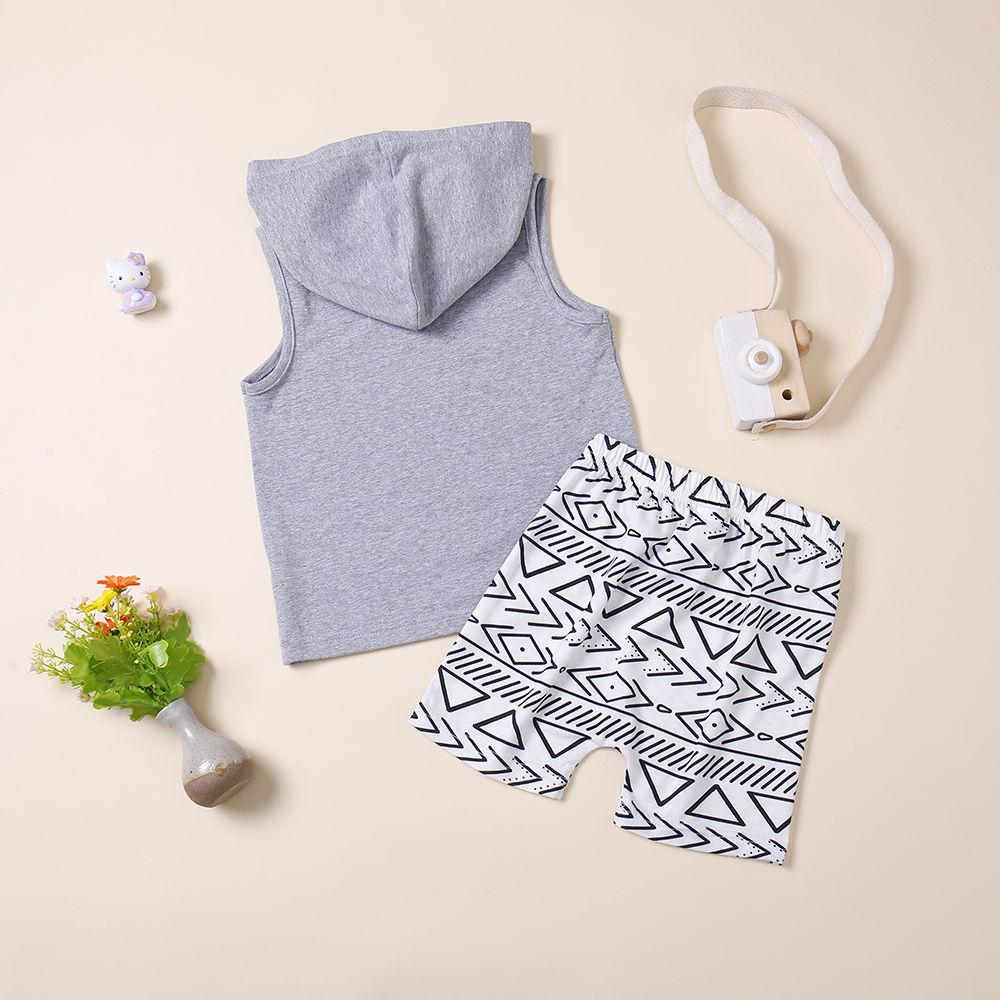 Baby Little Boy Outfits Hooded Tank Top+Printed Shorts - dianjiang-