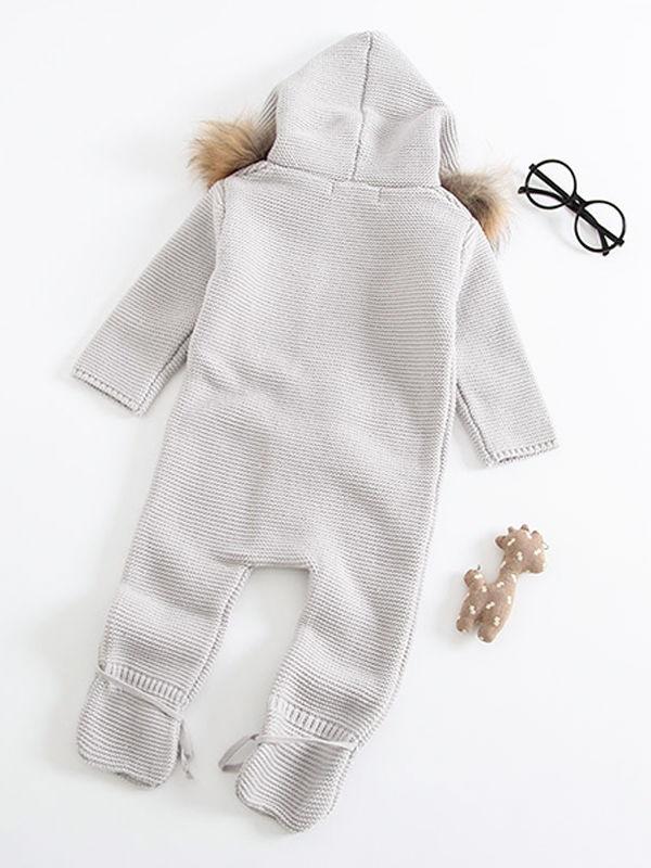 Double-breasted Hoodie Baby Knitted Gray Onesie - dianjiang-