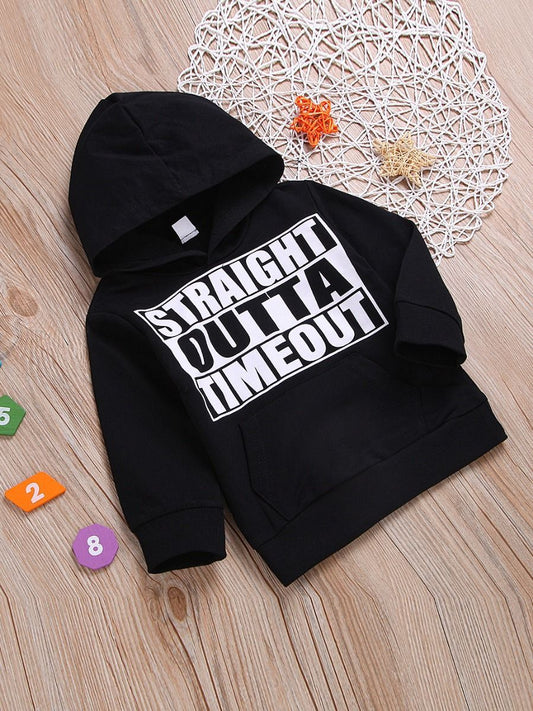 Cool STRAIGHT OUTTA TIMEOUT Letters Print Black Hoodie Sweatshirt - dianjiang-