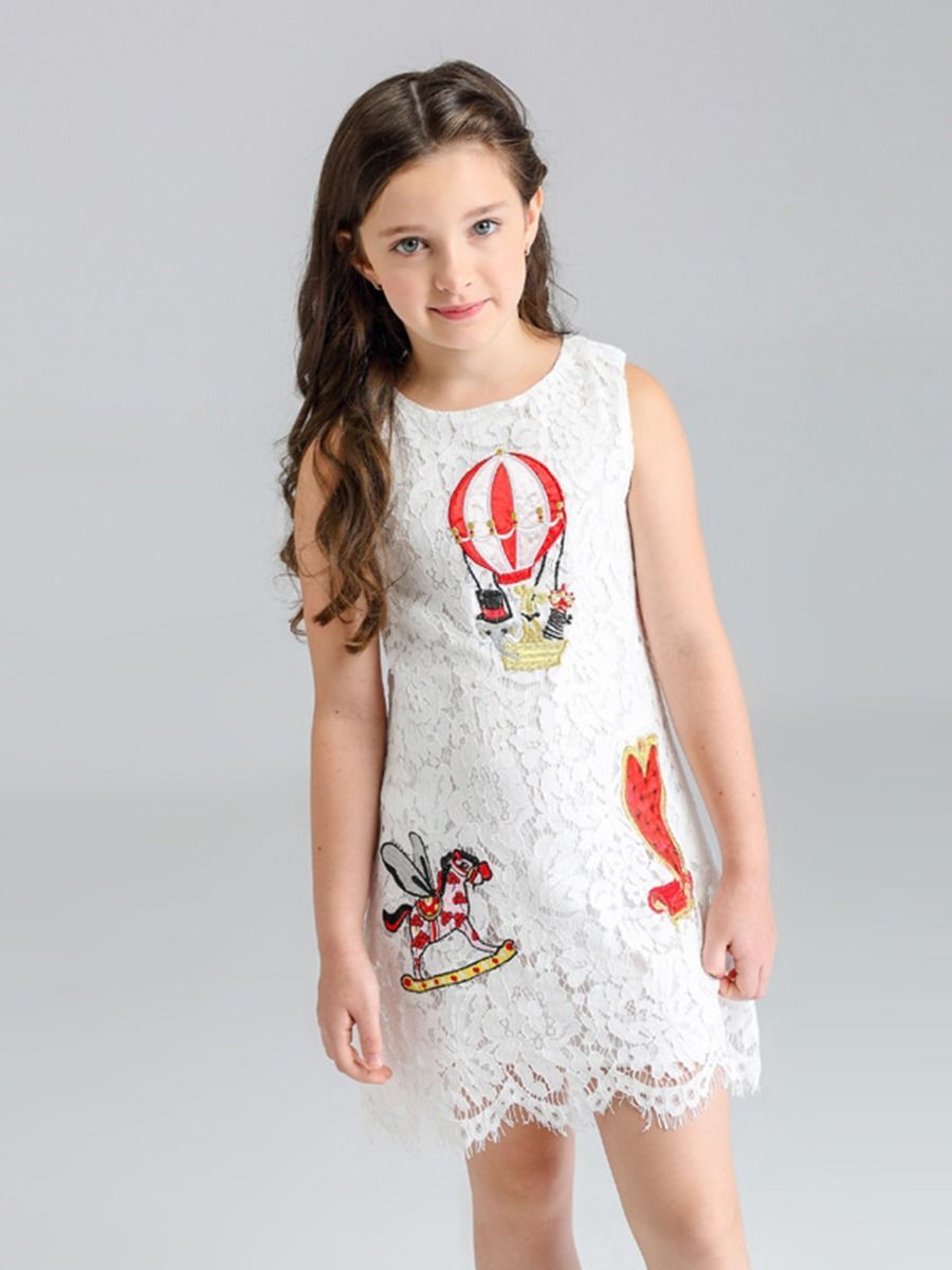 Horse Hot Air Balloon Trim Sleeveless Lace Dress For Toddler Kids - dianjiang-
