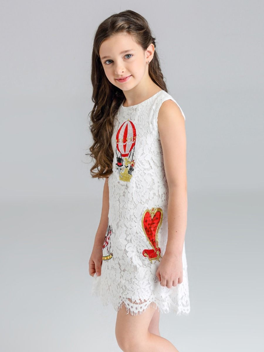 Horse Hot Air Balloon Trim Sleeveless Lace Dress For Toddler Kids - dianjiang-