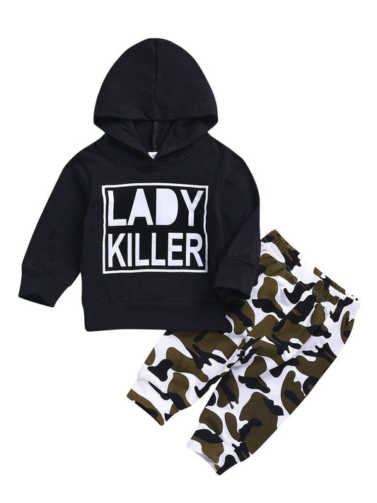 Infant Boys Girls Outfits LADY KILLER Hoodie + Camouflage Pants 2-Piece Spring - dianjiang-