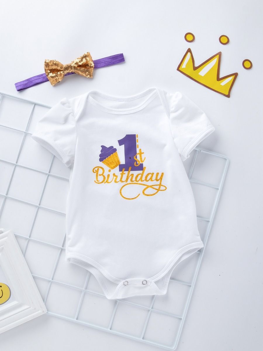 Infant Toddler Girl 1st Birthday Tutu Pettiskirt Outfit Romper and Tutu Skirt and Bowknot Headband - dianjiang-