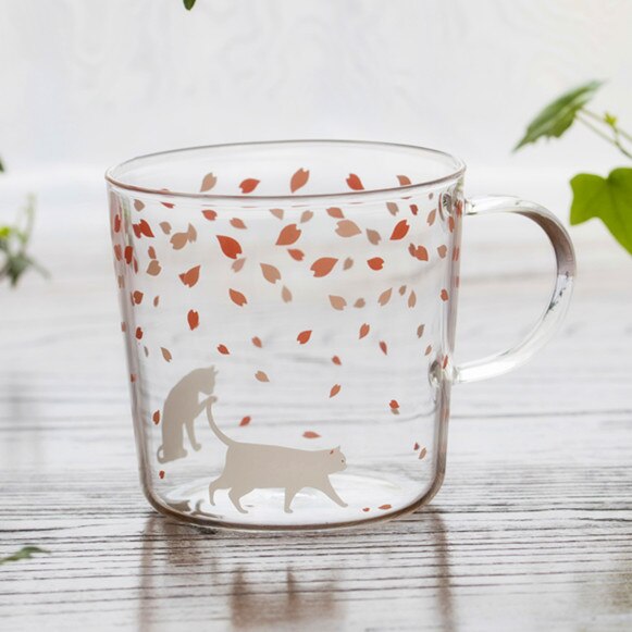 Japanese Sakura Glass Coffee Mug Cute Cat Deer Rabbit Tea Mug 280ml Heat Resistant Glass Tea Cup Maid Coffee Cup Drinkware - dianjiang-