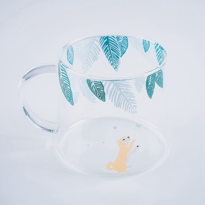 Japanese Sakura Glass Coffee Mug Cute Cat Deer Rabbit Tea Mug 280ml Heat Resistant Glass Tea Cup Maid Coffee Cup Drinkware - dianjiang-