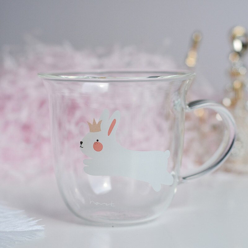 Japanese Sakura Glass Coffee Mug Cute Cat Deer Rabbit Tea Mug 280ml Heat Resistant Glass Tea Cup Maid Coffee Cup Drinkware - dianjiang-