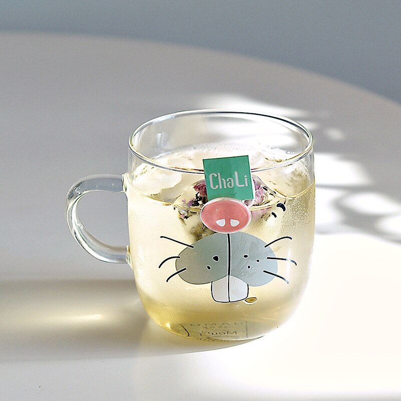 Japanese Sakura Glass Coffee Mug Cute Cat Deer Rabbit Tea Mug 280ml Heat Resistant Glass Tea Cup Maid Coffee Cup Drinkware - dianjiang-