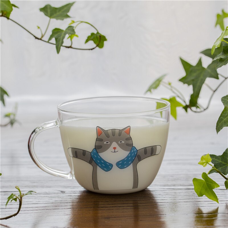 Japanese Sakura Glass Coffee Mug Cute Cat Deer Rabbit Tea Mug 280ml Heat Resistant Glass Tea Cup Maid Coffee Cup Drinkware - dianjiang-