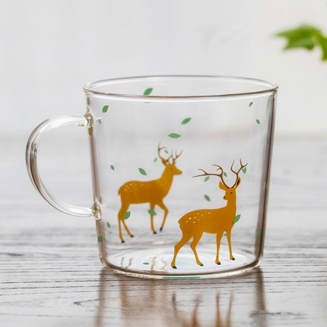 Japanese Sakura Glass Coffee Mug Cute Cat Deer Rabbit Tea Mug 280ml Heat Resistant Glass Tea Cup Maid Coffee Cup Drinkware - dianjiang-