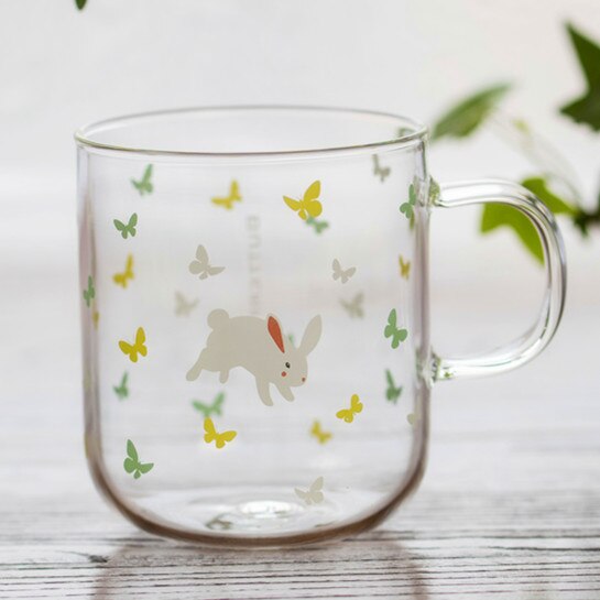 Japanese Sakura Glass Coffee Mug Cute Cat Deer Rabbit Tea Mug 280ml Heat Resistant Glass Tea Cup Maid Coffee Cup Drinkware - dianjiang-