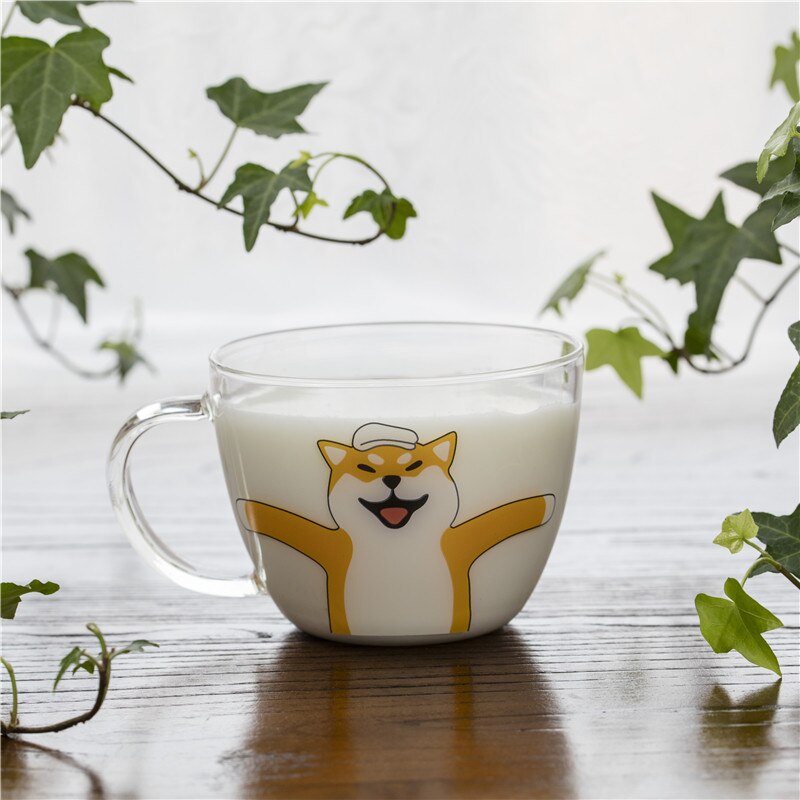 Japanese Sakura Glass Coffee Mug Cute Cat Deer Rabbit Tea Mug 280ml Heat Resistant Glass Tea Cup Maid Coffee Cup Drinkware - dianjiang-