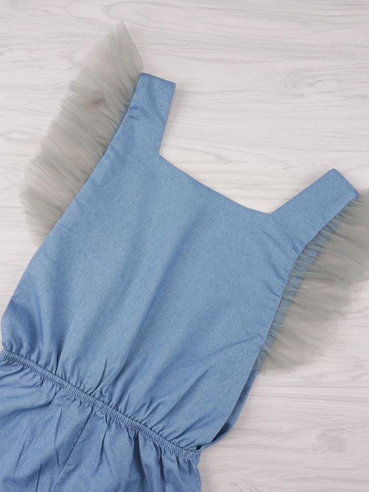 Little Girl Jumpsuit Flutter Sleeve Blue Jumpsuit - dianjiang-