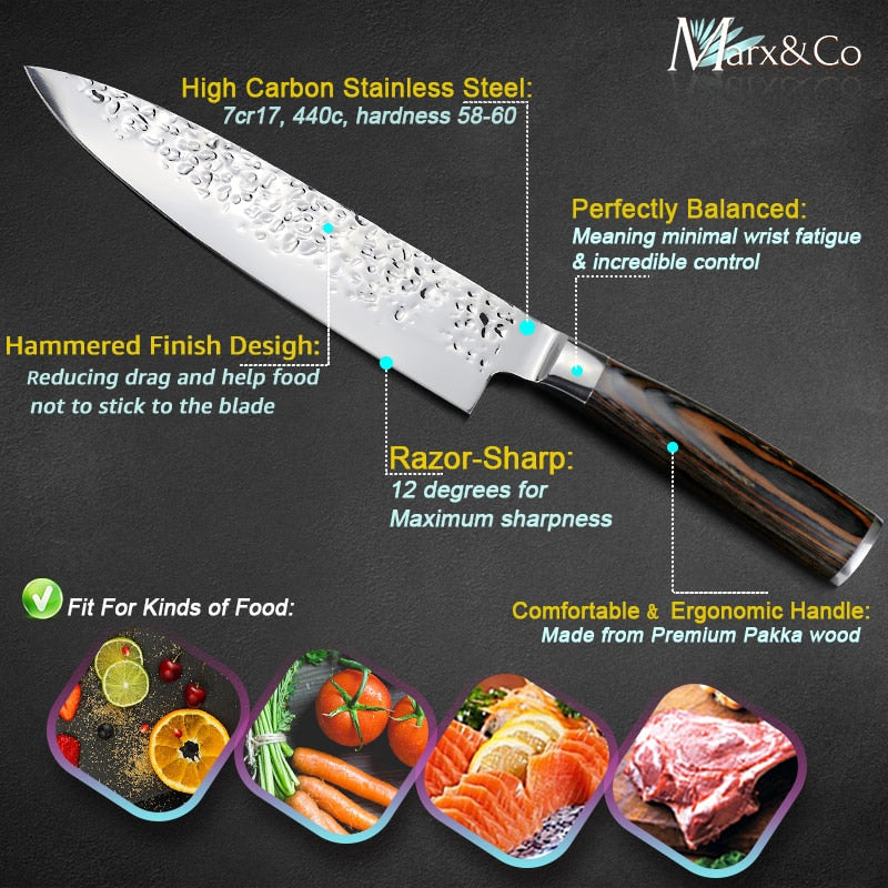 Kitchen Knife 8 inch Chef 7CR17 440C German Stainless Steel Japanese Knives Meat Cleaver Slicer Utility Santoku Knife Tool Set - dianjiang-