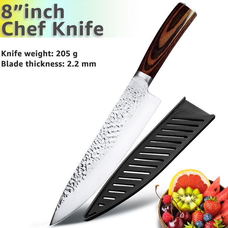 Kitchen Knife 8 inch Chef 7CR17 440C German Stainless Steel Japanese Knives Meat Cleaver Slicer Utility Santoku Knife Tool Set - dianjiang-