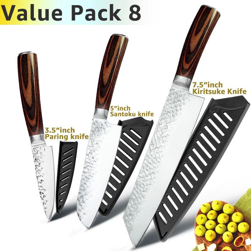 Kitchen Knife 8 inch Chef 7CR17 440C German Stainless Steel Japanese Knives Meat Cleaver Slicer Utility Santoku Knife Tool Set - dianjiang-