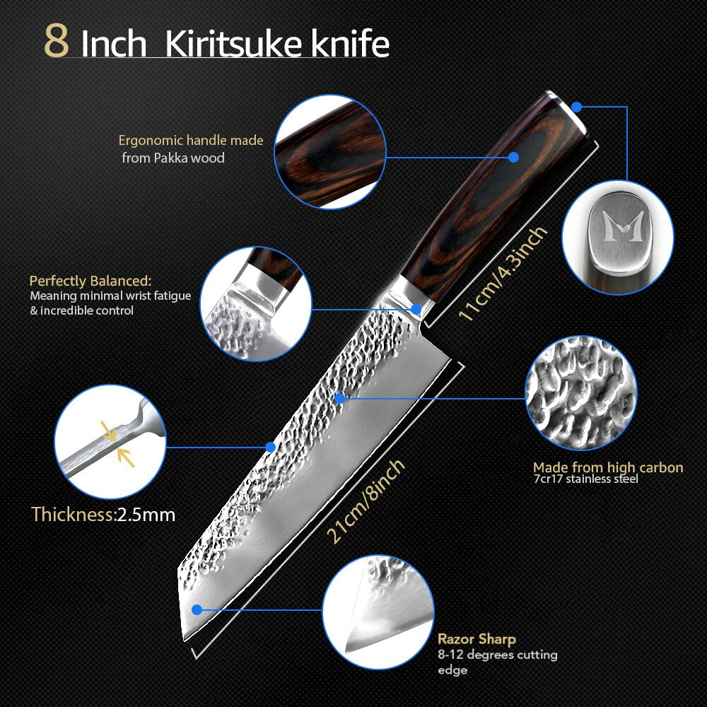 Kitchen Knife 8 inch Professional Japanese Chef Knives 7CR17 440C High Carbon Stainless Steel Meat Cleaver Slicer Santoku Knife - dianjiang-