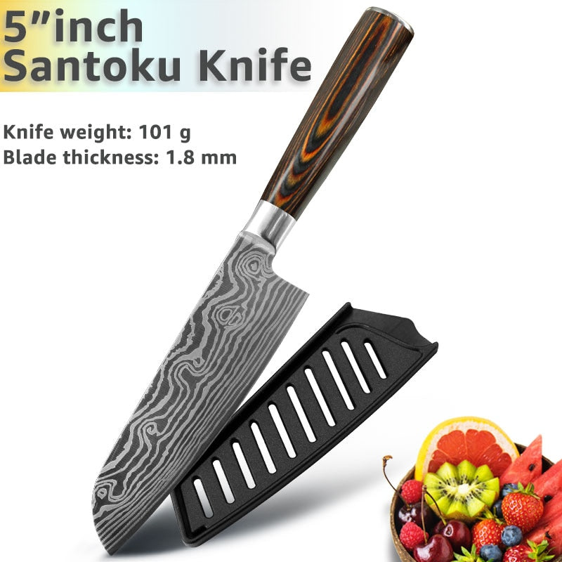 Kitchen Knives 8 Inch Japanese Chef 7CR17 440C Gyuto Stainless Steel Damascus Drawing Meat Cleaver Slicer Santoku Cutter Set - dianjiang-