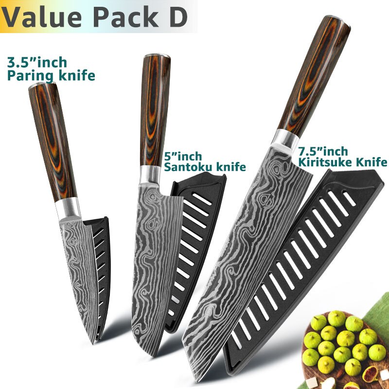 Kitchen Knives 8 Inch Japanese Chef 7CR17 440C Gyuto Stainless Steel Damascus Drawing Meat Cleaver Slicer Santoku Cutter Set - dianjiang-