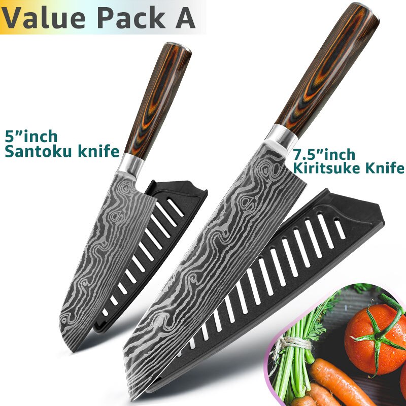 Kitchen Knives 8 Inch Japanese Chef 7CR17 440C Gyuto Stainless Steel Damascus Drawing Meat Cleaver Slicer Santoku Cutter Set - dianjiang-