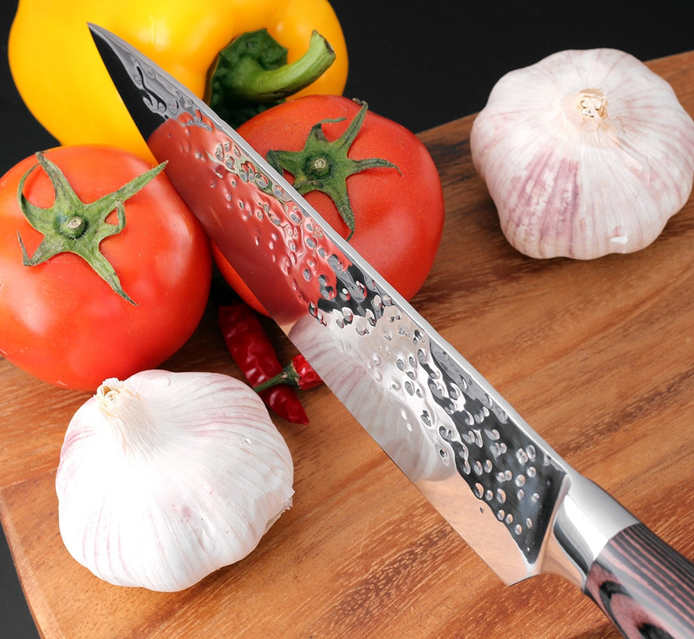 Kitchen Knives 8"Inch Stainless Steel Chef Knife High Grade 7Cr17 Frozen Meat Cutter Wood Handle Identation blade Cooking Tools - dianjiang-