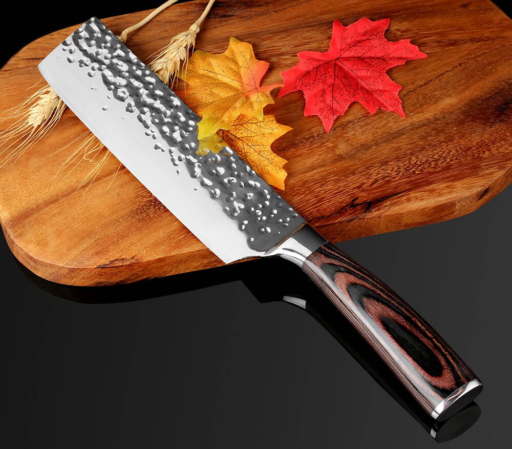 Kitchen Knives 8"Inch Stainless Steel Chef Knife High Grade 7Cr17 Frozen Meat Cutter Wood Handle Identation blade Cooking Tools - dianjiang-