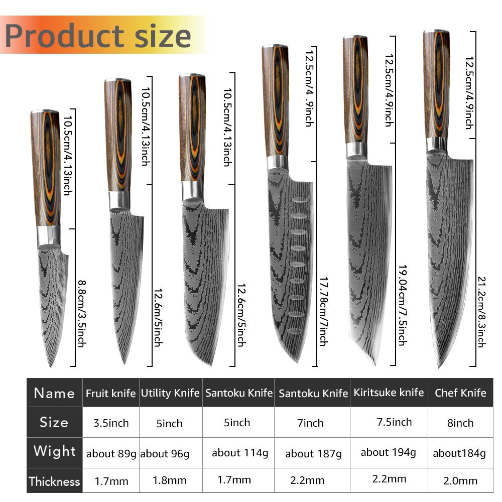 Kitchen knife Chef Knives Japanese 7CR17 440C High Carbon Stainless Steel Imitation Damascus Sanding Laser Knife - dianjiang-