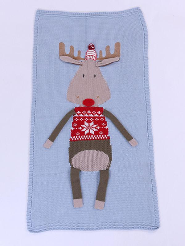 Christmas Deer 3D Ears Knitted Blanket Beach Mat - dianjiang-