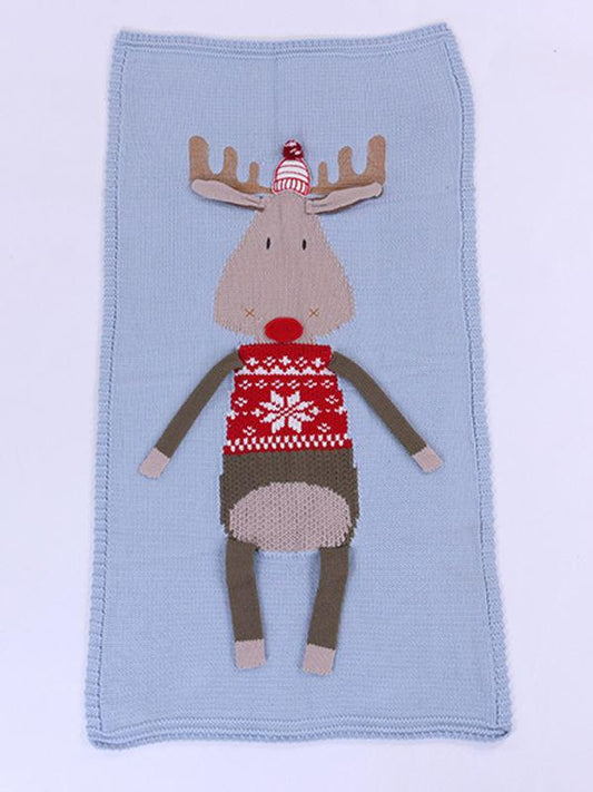 Christmas Deer 3D Ears Knitted Blanket Beach Mat - dianjiang-