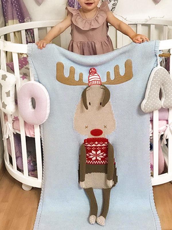 Christmas Deer 3D Ears Knitted Blanket Beach Mat - dianjiang-