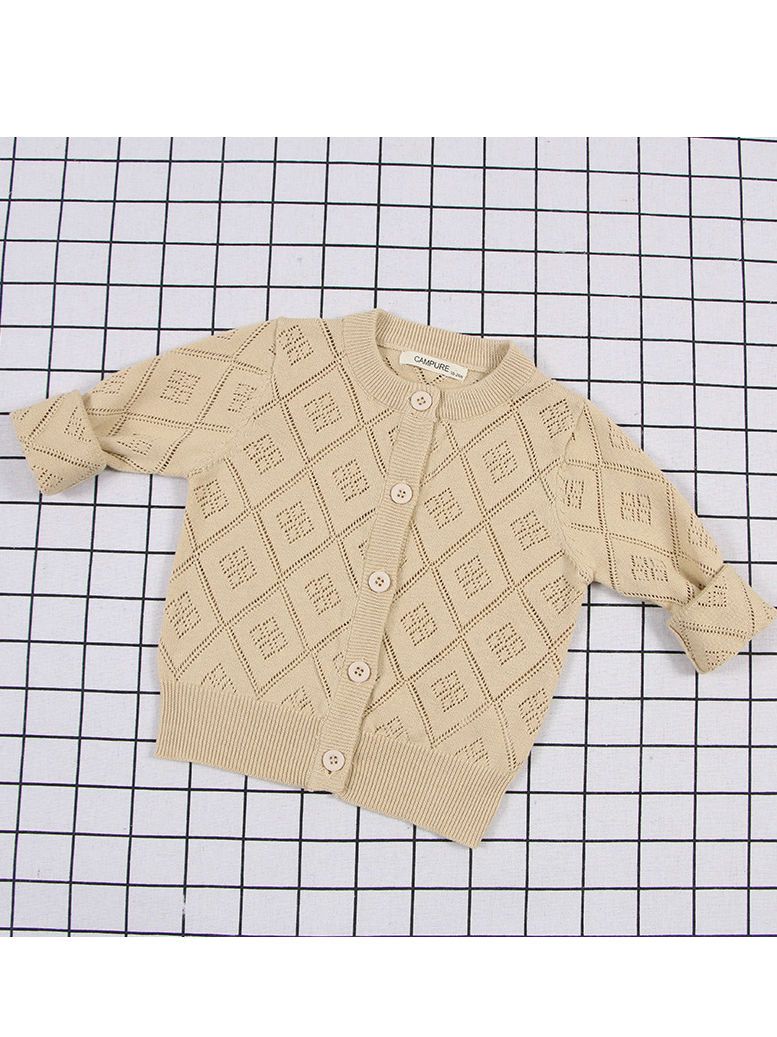 Baby Toddler Unisex Sweater Pierced Grid Cotton Knitted Cardigan - dianjiang-