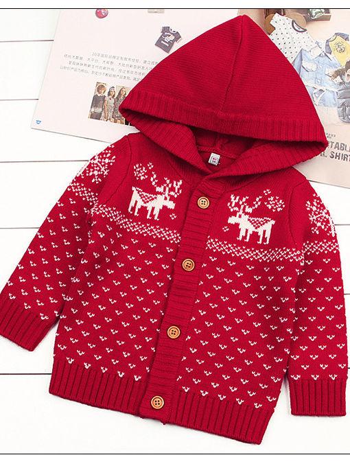 Christmas Tree Elk Crochet Hooded Cardigan Xmas Knitted Coat - dianjiang-