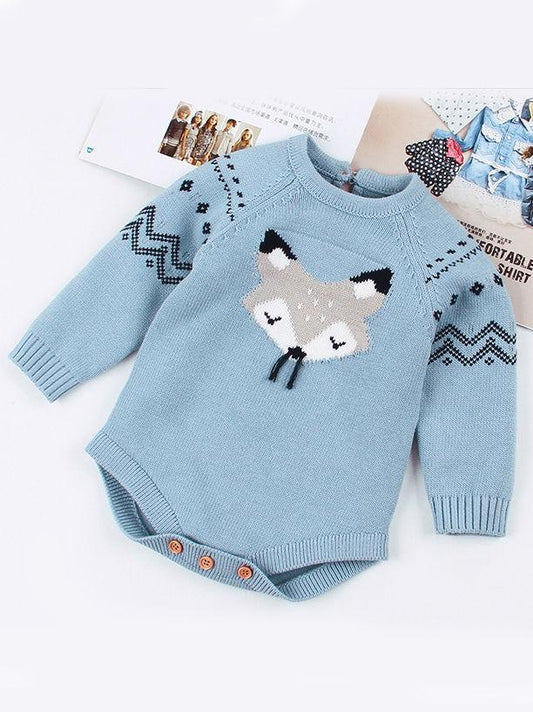 Cute Cartoon Fox Crochet Knitted Cotton Bodysuit - dianjiang-