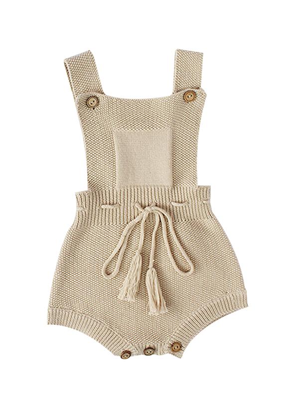Strapped Knitted Cotton Romper Sleeveless Fringed Belt Onesie - dianjiang-