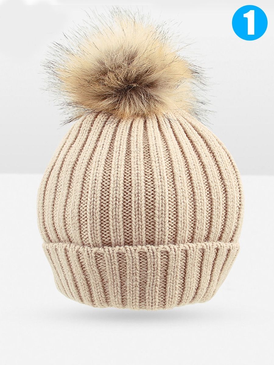 Cute Ball Trimmed Knitted Hat Solid Color for Autumn Winter - dianjiang-