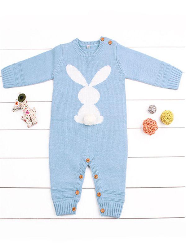 Rabbit Knitted Onesies Long Sleeves Jumpsuit Acrylic Baby Romper - dianjiang-