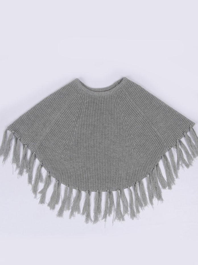 Stylish Winter Tassels Knitted Poncho Cape Apricot/Grey - dianjiang-