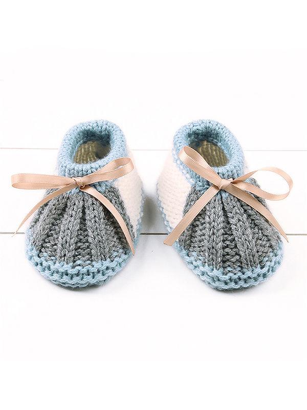 Bowknot Lacing Knitted Shoes Thermal Prewalker Baby Boat Socks - dianjiang-