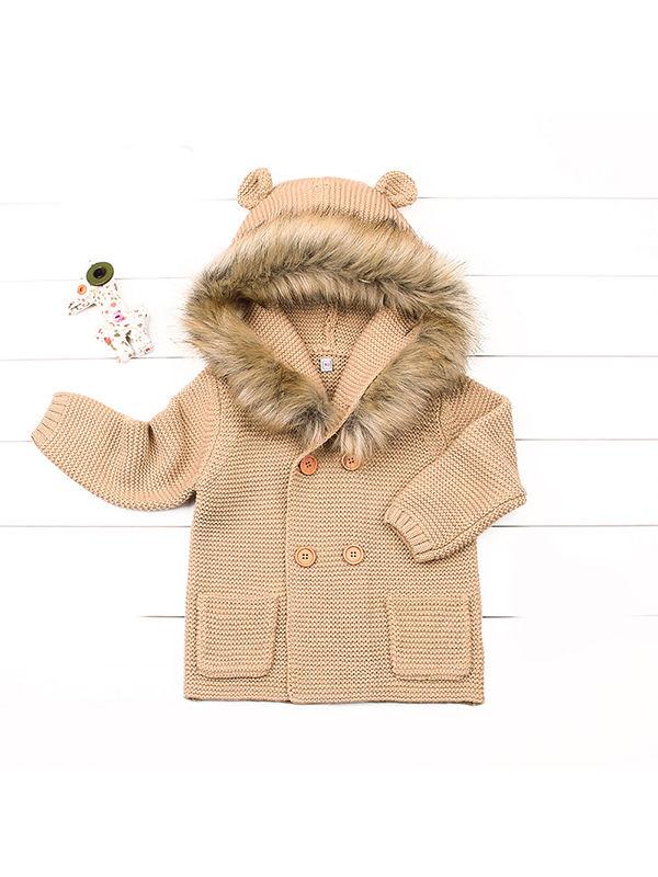 Animal Ears Warm Collar Hoodie Long Sleeve Coats Buttoned Knitted Wear Baby Cardigan - dianjiang-