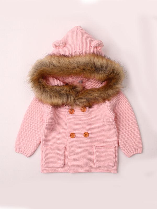 Animal Ears Warm Collar Hoodie Long Sleeve Coats Buttoned Knitted Wear Baby Cardigan - dianjiang-