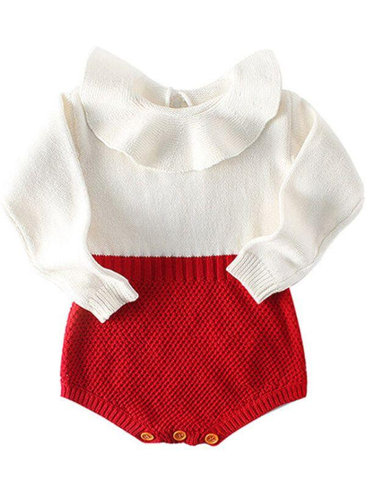 Doll Collar Paneled Knitting Romper for Babies - dianjiang-