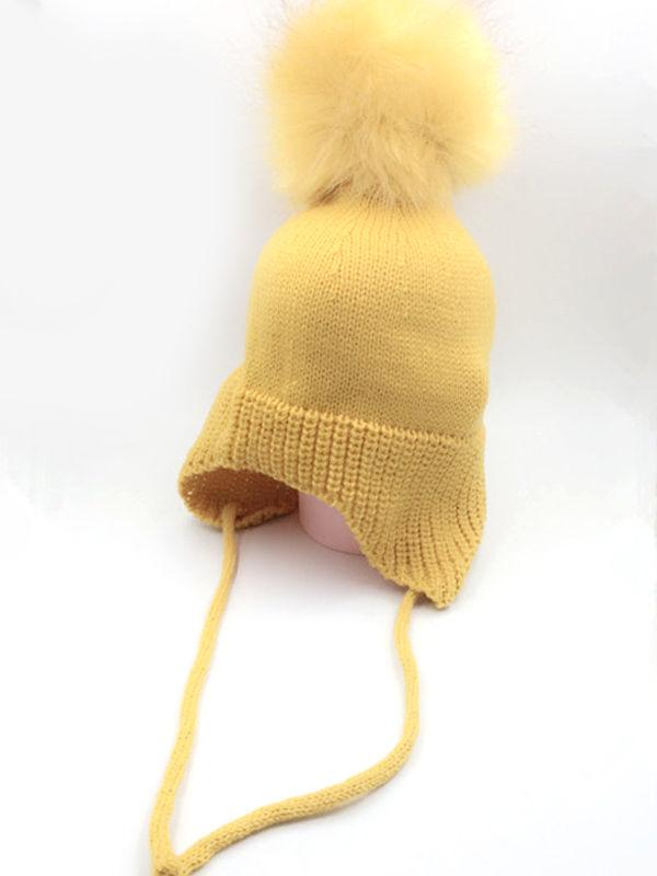 Cute Fuzzy Ball Knitting Wool Hat Babies Toddlers Accessory - dianjiang-