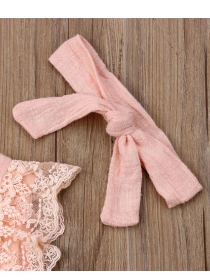 Lace-trimmed Romper Matching Headband 2-Piece Clothes Set - dianjiang-