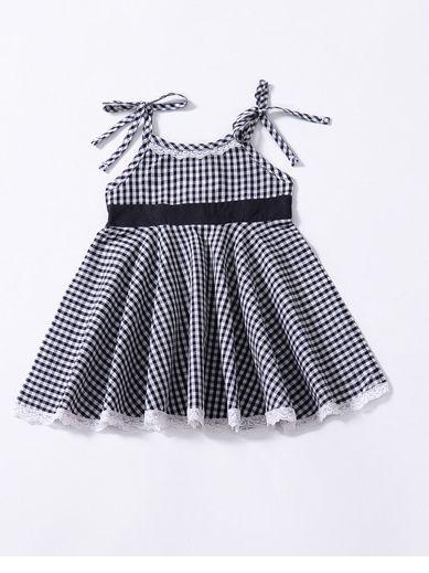 Fashion Baby Girl Lace-hem Sleeveless Lace-up Checked Summer Dress - dianjiang-