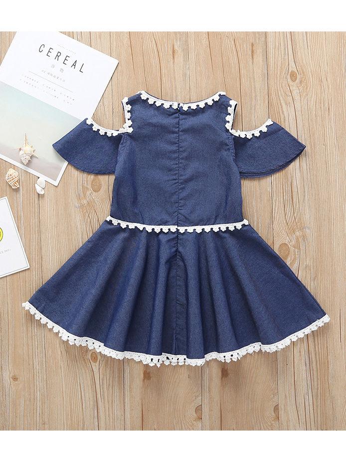 Lace Flower Summer Off Shoulder Blue Dress - dianjiang-