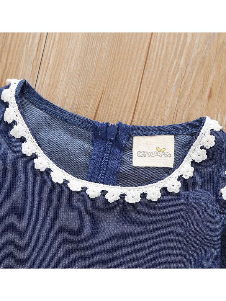 Lace Flower Summer Off Shoulder Blue Dress - dianjiang-