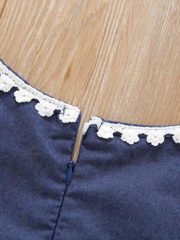 Lace Flower Summer Off Shoulder Blue Dress - dianjiang-