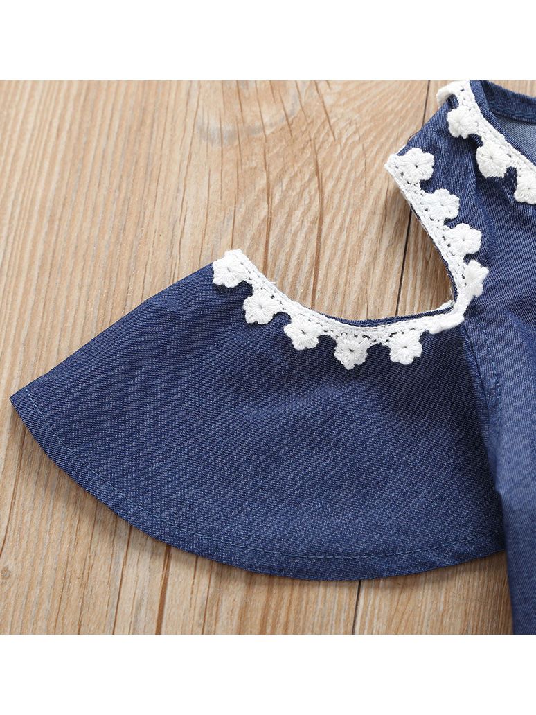 Lace Flower Summer Off Shoulder Blue Dress - dianjiang-