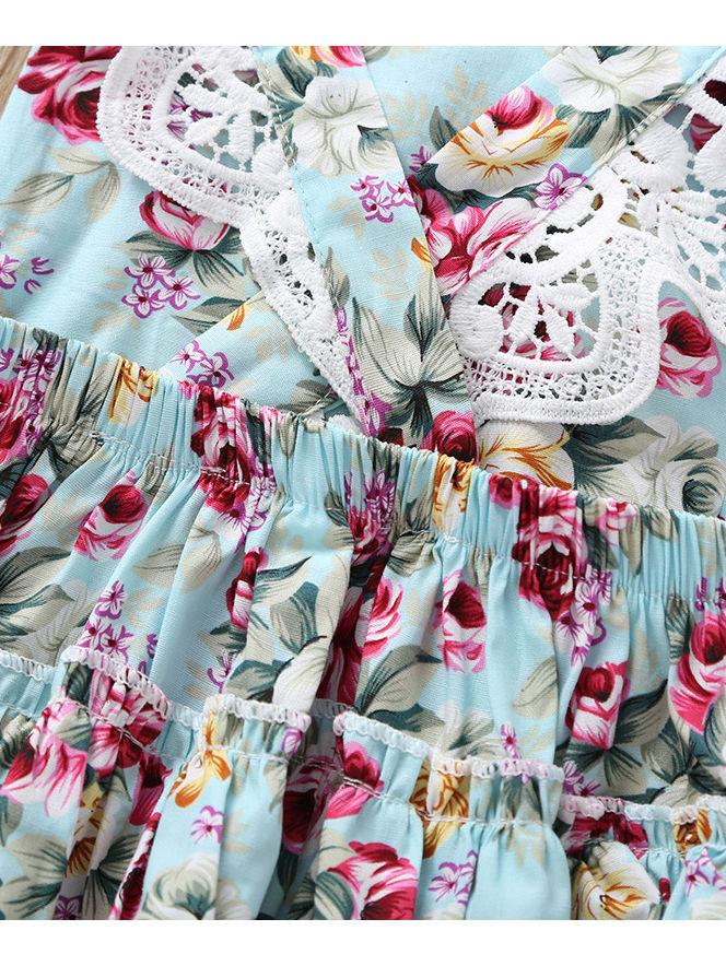 Lace Trim Flower Backless Bodysuit + Headband 2-Piece Outfit For Baby Girl - dianjiang-